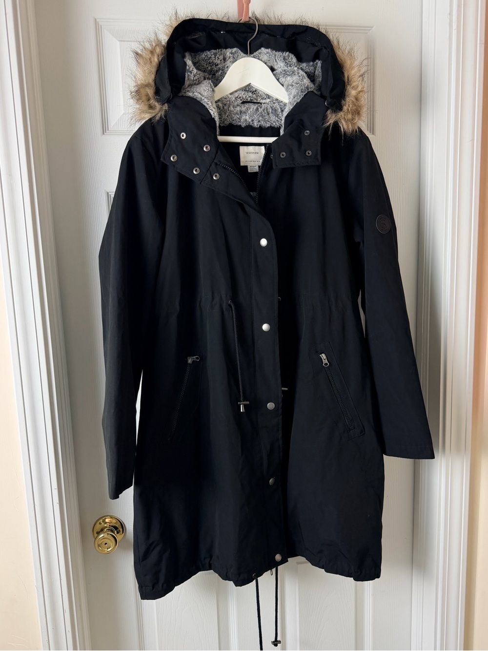 Seraphine Black Hooded Maternity Coat Size 8